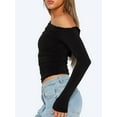 thumbnail image 3 of Women'S Casual Long Sleeve Boat Neck Off Shoulder Slim Fit Crop Top Going Out Blouses Y2K Tight Shirts Black L, 3 of 5