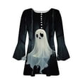thumbnail image 4 of Jsaierl Women's Halloween Shirts Cute Pumpkin Ghost Graphic Tees Loose Fit V Neck T-shirt 3/4 Sleeve Dressy Casual Blouse Tops Halloween Party Supplies, 4 of 5