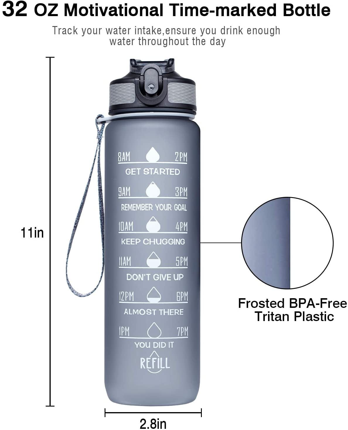 Filmotype 32 oz Time Marked Cute Water Bottles BPA Free Aesthetic & Frosted  Purple&Orange 