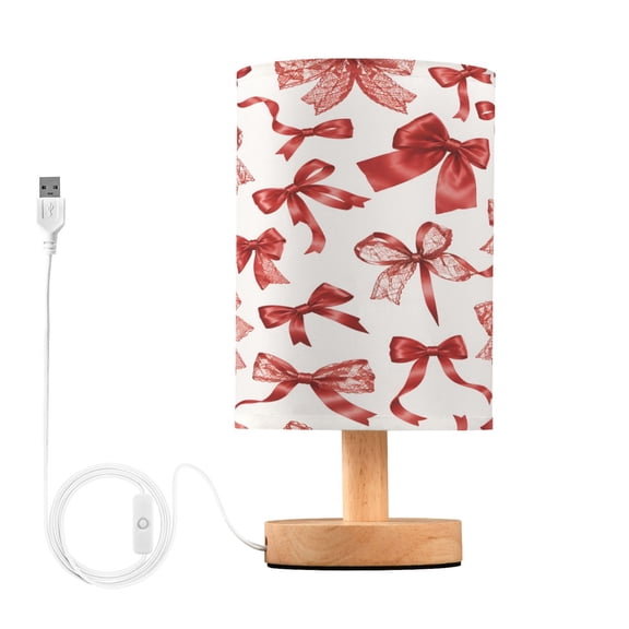Red Bow Table Lamp, Fully Dimmable Nightstand Lamp with USB and Linen Fabric Shade, Modern Gifts for Bedroom, Living Room, Office