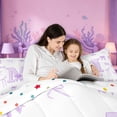 thumbnail image 4 of meiyoeat Ribbon Bowknot Monogrammed M Full Size Comforter Sets,Watercolor Coquette Letter Design Bedding Comforter Set For Girl,Reversible,3 Pieces,1 Comforter and 2 Pillowcases, 4 of 7