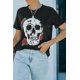 thumbnail image 3 of ABPHQTO Camiseta gráfica de manga corta con estampado de rosas y calaveras negras para mujer, 3 of 5