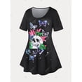 thumbnail image 2 of Camiseta de Talla Extra con Estampados de Calaveras y Mariposa Rosegal  Camisetas tallas grandes, 2 of 5