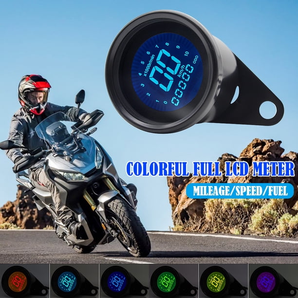 Velocímetro digital para motocicleta Retroiluminación LED de 7 colores LCD Odómetro Tacómetro 12V