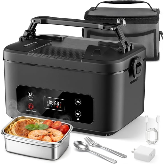 Cordless Electric Lunch Box, 5.1 Cups Heated Lunch Box Battery Powered with Automatic Scheduled Heating for Office, Picnic, Car & Outdoor Use