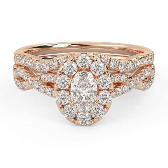 AFFY Twisted Infinity Halo Solitaire Bridal Ring Set for Women Center 5.5X3.5MM Oval and Round Lab Created Moissanite Engagement Wedding Rings In 10K Solid Rose Gold Size 10