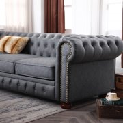 Classic Chesterfield Accent Sofa, Faux Leather Upholstered Sofa Couch with Deep Button Tufted Backrest, 3-Seater Large Sofa Couch with Nailhead trim Arm for Bedroom Living Room Apartment, Dark Grey