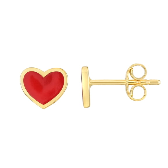 Floreo 14k Yellow Gold 6mm High Polished Red Heart Stud Earrings