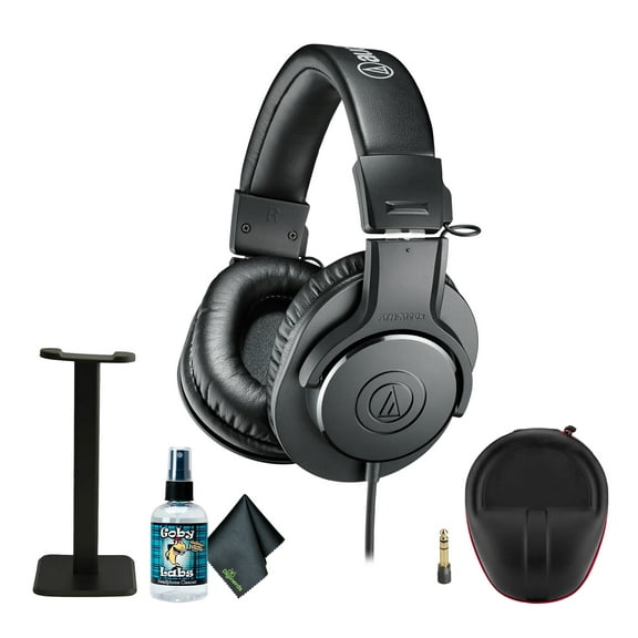 Audio-Technica ATH-M20x Professional Studio Monitor Headphones, Black (AUD ATHM20X)   Microfiber Cleaning Cloth   Headphone stand   XPIX HEADPHONE CASE   Goby Labs Headphone Cleaner 4 fl oz