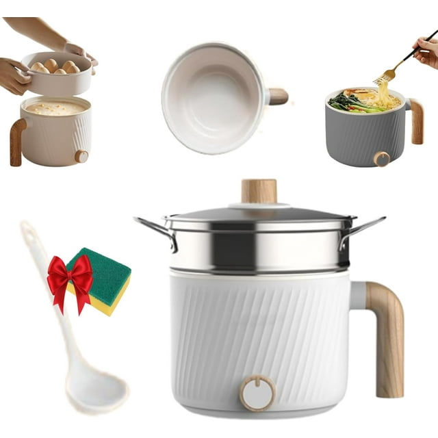 Personal Ramen Cooker,Electric Pot for Ramen, Portable Multifunctional Non-Stick Electric Pot, Compact Fast-Heating Mini Noodle Cooker for Quick Meals, Dorms, Offices, Travel & Kitchens (C-White)