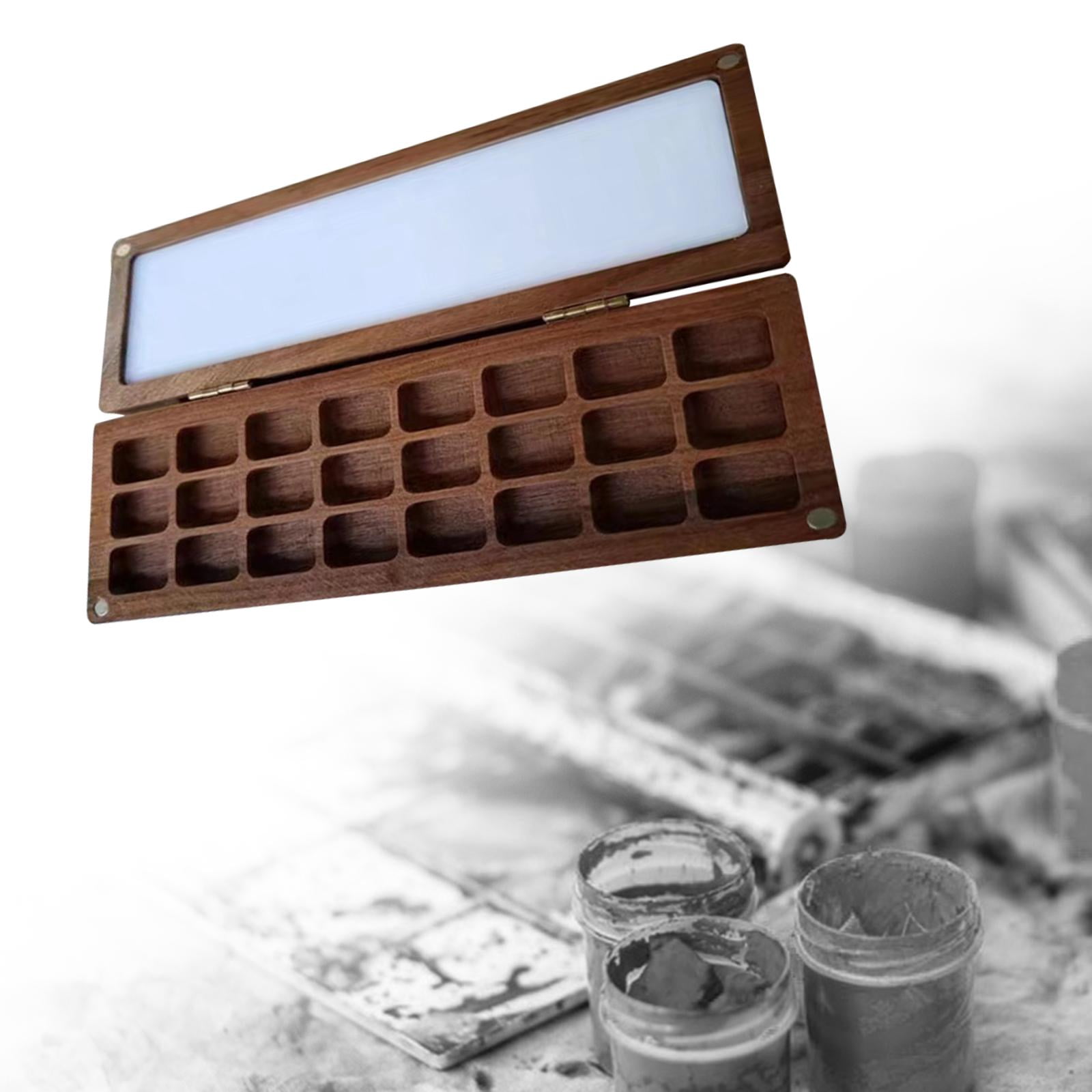 Milageto Empty Palette Box Wood Paint Tray 24 Grids Handcraft Acrylic Paint and Lid Paint