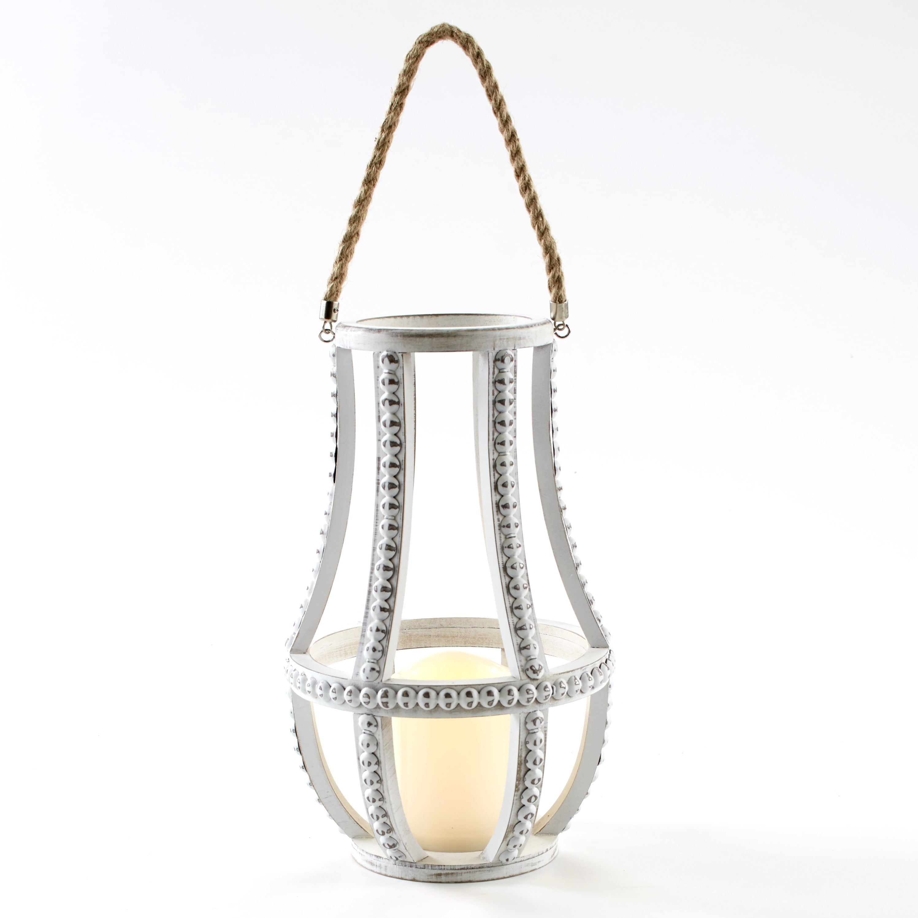 White Hanging Tea Light Holder Glass Beaded Lantern Contemporary Chic Gothic New 