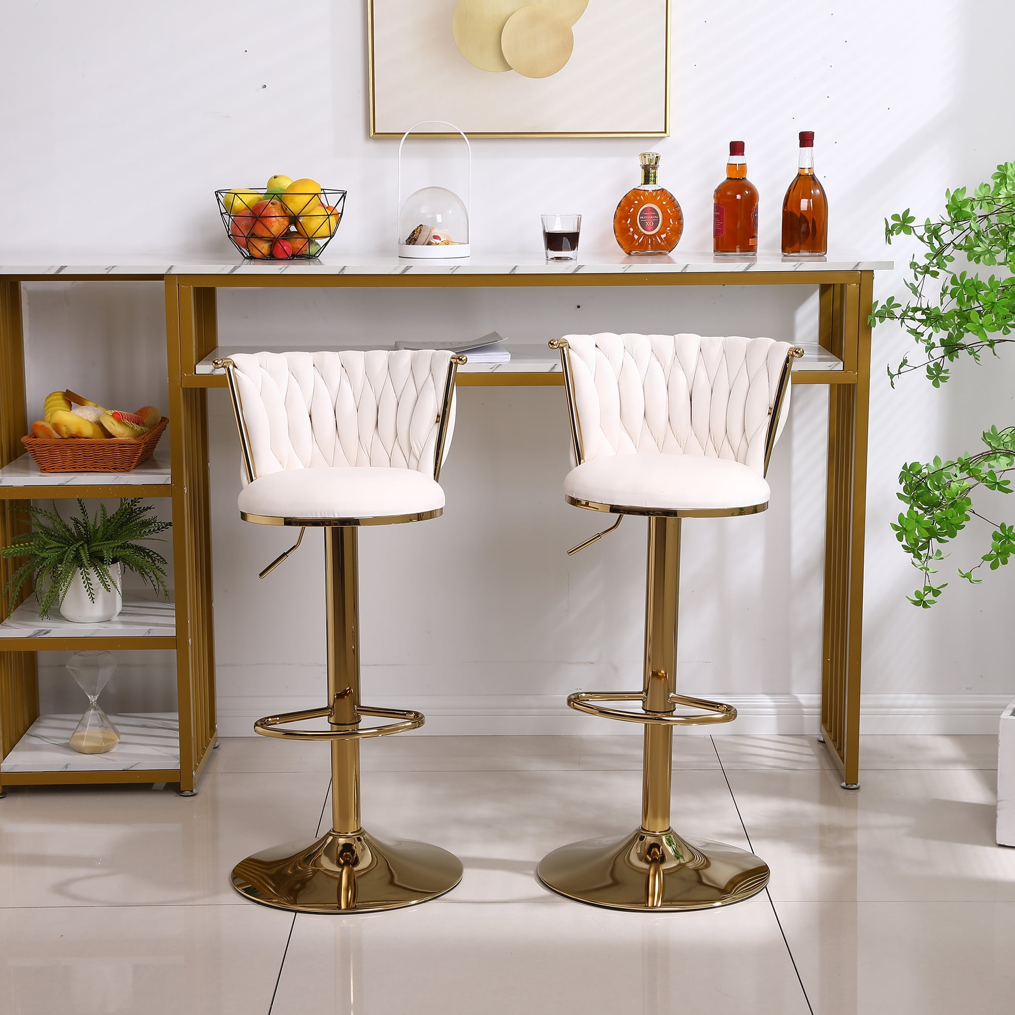 Kepooman Swivel Bar Stools Set of 2, Barstools with Back and Footrest, Counter Height Dining Chairs for Kitchen Pub, Beige Kepooman Swivel Bar Stools Set of 2, Barstools with Back and Footrest, Counter Height Dining Chairs for Kitchen Pub, Beige