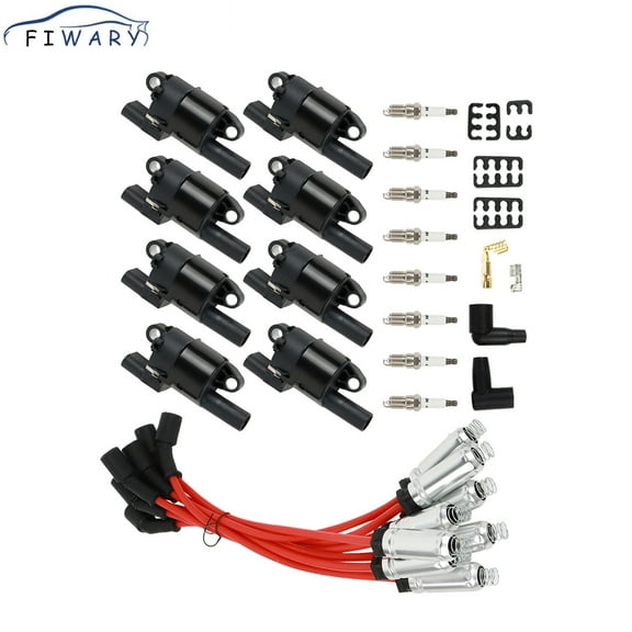 FIWARY 8pcs Ignition Coils  8pcs Iridium Spark Plugs 8pcs Spark Plug Wires For GMC Chevy Silverado 1500 Tahoe 5.3L UF414