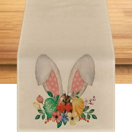 

HANXIULIN Easter Table Flag Bunny Egg Pattern Table Decoration Waterproof Mat Fabric Printed Table Runner Holiday Home Decor