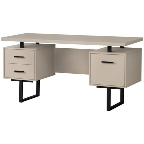 Urbanpro Contemporary Revesible Wooden Floating Computer Desk in Taupe and Black