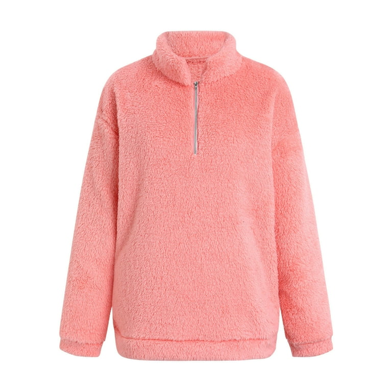 Womens Half Zip Fuzzy Fleece Sherpa Pullover Long Sleeve Oversized Sweatshirt Quarter Zip Crew Neck Sweatshirts Tops Teen Girls Fall Witer Clothes