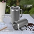 thumbnail image 5 of 24oz Insulated Coffee Mug with Lid and Straw, Stainless Steel Travel Mugs with Handle, Double Wall Vacuum Leak Proof Coffee Tumbler Cup (Gray,1), 5 of 7