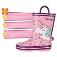 thumbnail image 5 of Toddler Rain Boots Kids Waterproof Printed Boys Girls Natural Rubber Rainboots with Handles,Pink Unicorn, 6T, 5 of 8