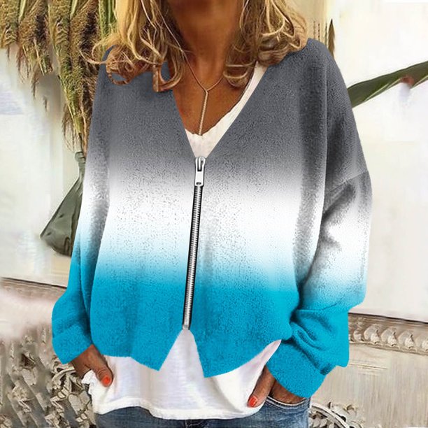 Chaqueta y abrigo informal de manga larga sin capucha para mujer, cárdigan cálido de moda con cremallera, chaqueta con cuello en V y manga larga, blusa para mujer