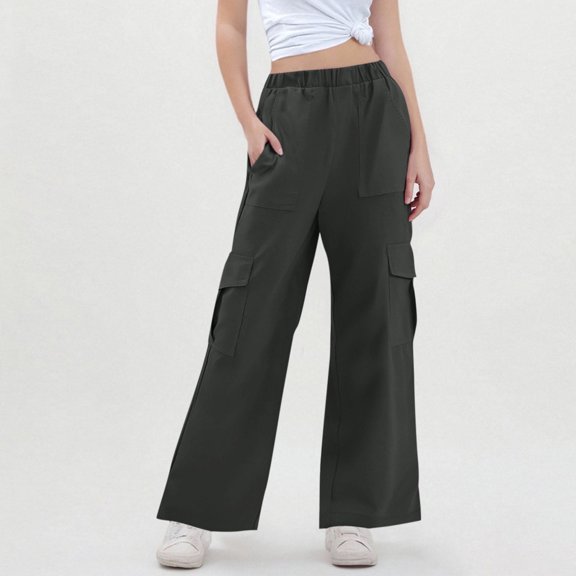 FAIOROI Girls' Cargo Pants for Girls Kids, Black Elastic Waisted Loose Fit with Pockets, Solid Color Casual Summer Pants Size 11 T