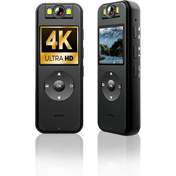 64GB Included, 4K UHD 30FPS Recording,1.4 in Screen Recorder, Body Cameras,Wearable Body Cam, 6HR Battery Life, for Skiing,Outdoor Riding,Home,Sports,Security