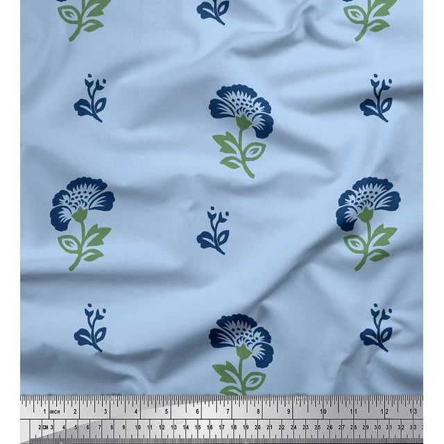 Soimoi Rayon Fabric Leaves & Floral Block Fabric Prints by Yard 42 Inch Wide