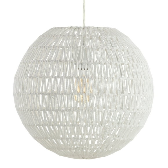 JONATHAN Y JYL6503A Luna 15.7" Woven Rattan Orb LED Pendant, Minimalist, Modern, Contemporary, Transitional for Kitchen, Living Room, White