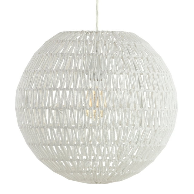 JONATHAN Y JYL6503A Luna 15.7" Woven Rattan Orb LED Pendant, Minimalist, Modern, Contemporary, Transitional for Kitchen, Living Room, White