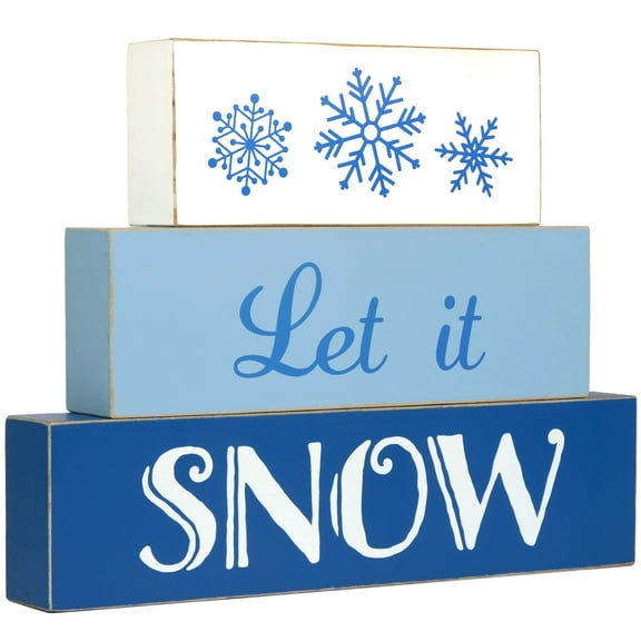Excello Global Products Set of 3 Christmas Decor Blocks - Let It Snow - EGP-HD-0446-C