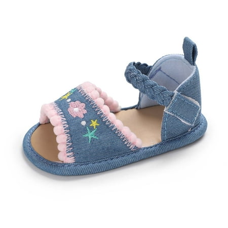 

Baby Girls Sandal Summer Toddler Slipper Shoes 0-24 months Baby Girls Sandals Embroidered Flower Summer Flat Shoes Infant First Walkers Light blue 0-6 Months