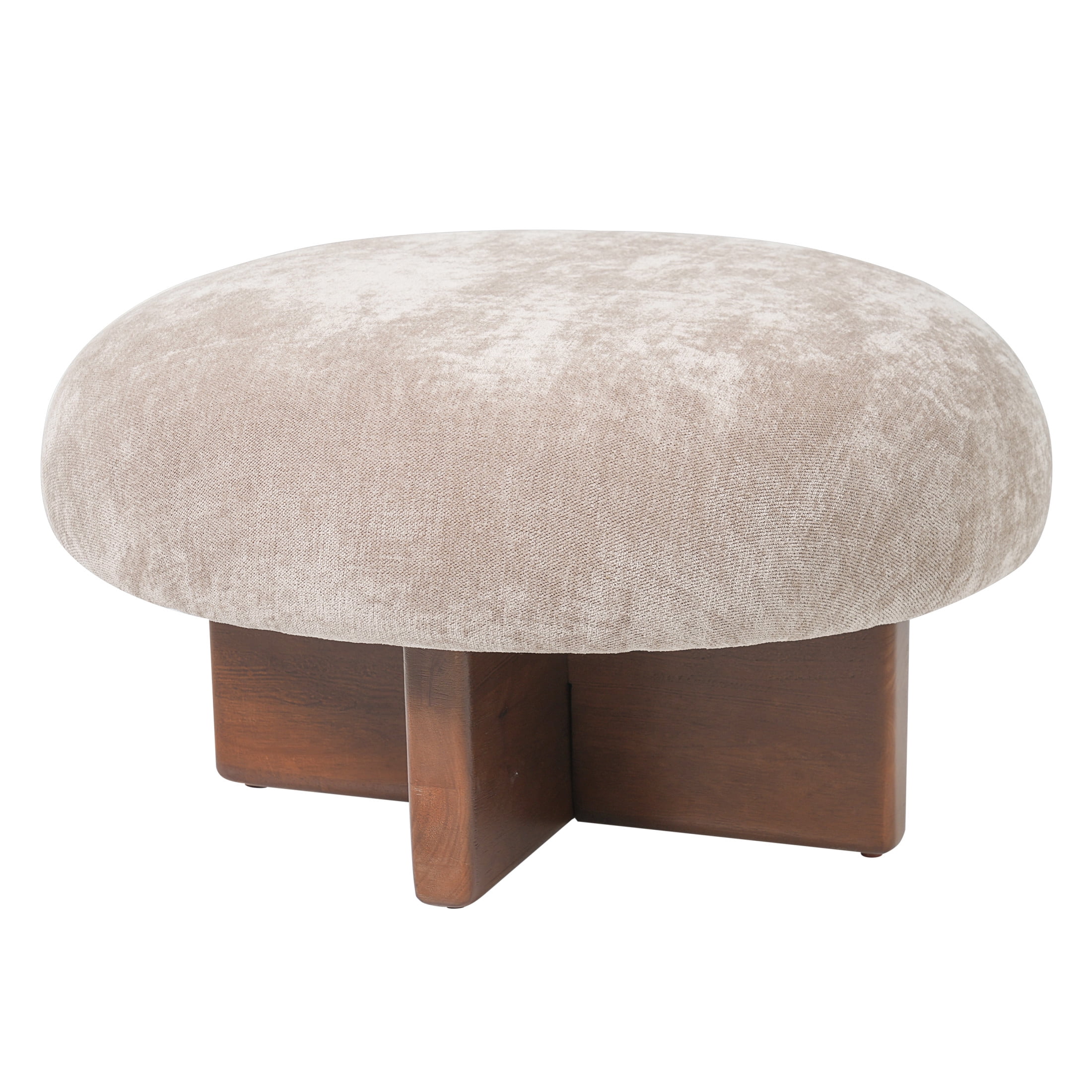 Christopher Knight Home Round Mushroom Upholstered Ottoman Stools, Set of 2, Light Brown + Walnut