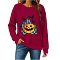 thumbnail image 2 of Inverlee Womens Flaming Jack O Lantern Bat Graphic Long Sleeve Round Neck Sweatshirt Retro Halloween Spooky Loose Fit Pullovers Autumn Festival Soft Basic Tees Fall Festival Daily Outfits Red （S-XXL）, 2 of 6