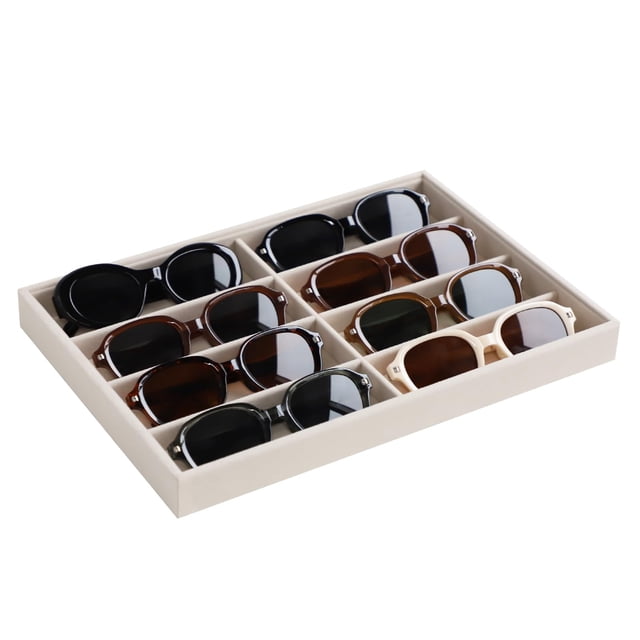 Organizador de Anteojos de Sol Stratalife con Bandeja de Terciopelo Beige (8 Compartimentos)