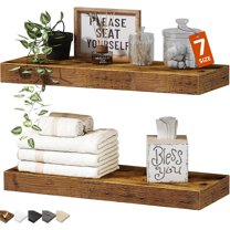 Bathroom Floating Shelves for Wall - 15.7" Wall Mounted Shelf Over Toilet Farmhouse Display Bookshelf Small 15.7 x 6.7 inch Set of 2, Rustic Brown