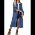 thumbnail image 3 of Chaqueta Vaquera Rasgada con Botones para Mujer, Gabardina Midi con Agujeros Desgastados por Encima de la Rodilla. Azul S, 3 of 8