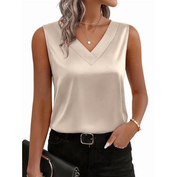 Women'S Silk Satin Tank Tops V Neck Casual Camisoles Sleeveless Business Work Blouses Dressy Summer Shirts S