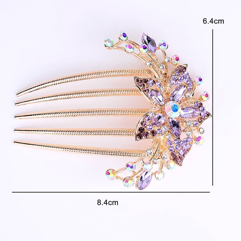Champagne Rhinestone Flower Hairpin Comb Wedding Anniversary Party Banquet Amazon.com : Aimimier Flower Crystal French Hair Comb Luxury  main image 3