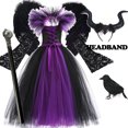 thumbnail image 1 of Disfraz de bruja maléfica de Disney para Halloween, disfraz de reina demonio para niños, vestido de lujo con cola para niñas, vestido glamoroso negro, ropa con tutú, 1 of 5