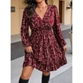 thumbnail image 7 of Mengpipi Women's Swing Dress Fall Spring Long Sleeve V Neck Cinched Waist Floral Print Casual Maxi Dress 1X-4X, 7 of 7