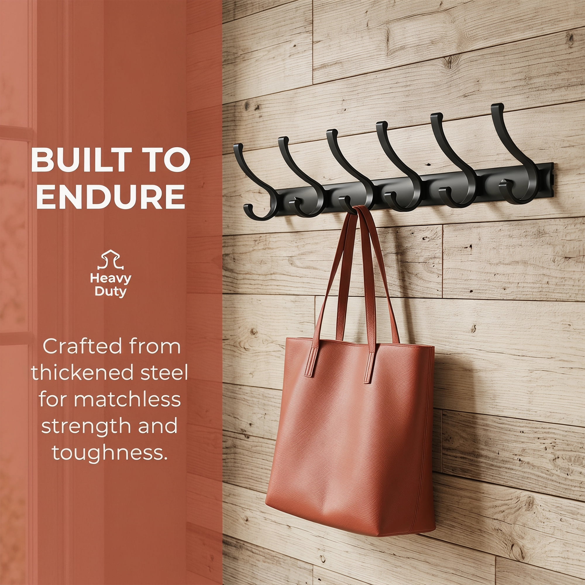 Unique Bargains Coat Rack Wall Mount,Hat Rack for Entryway and Bedroom Black 7 Hooks