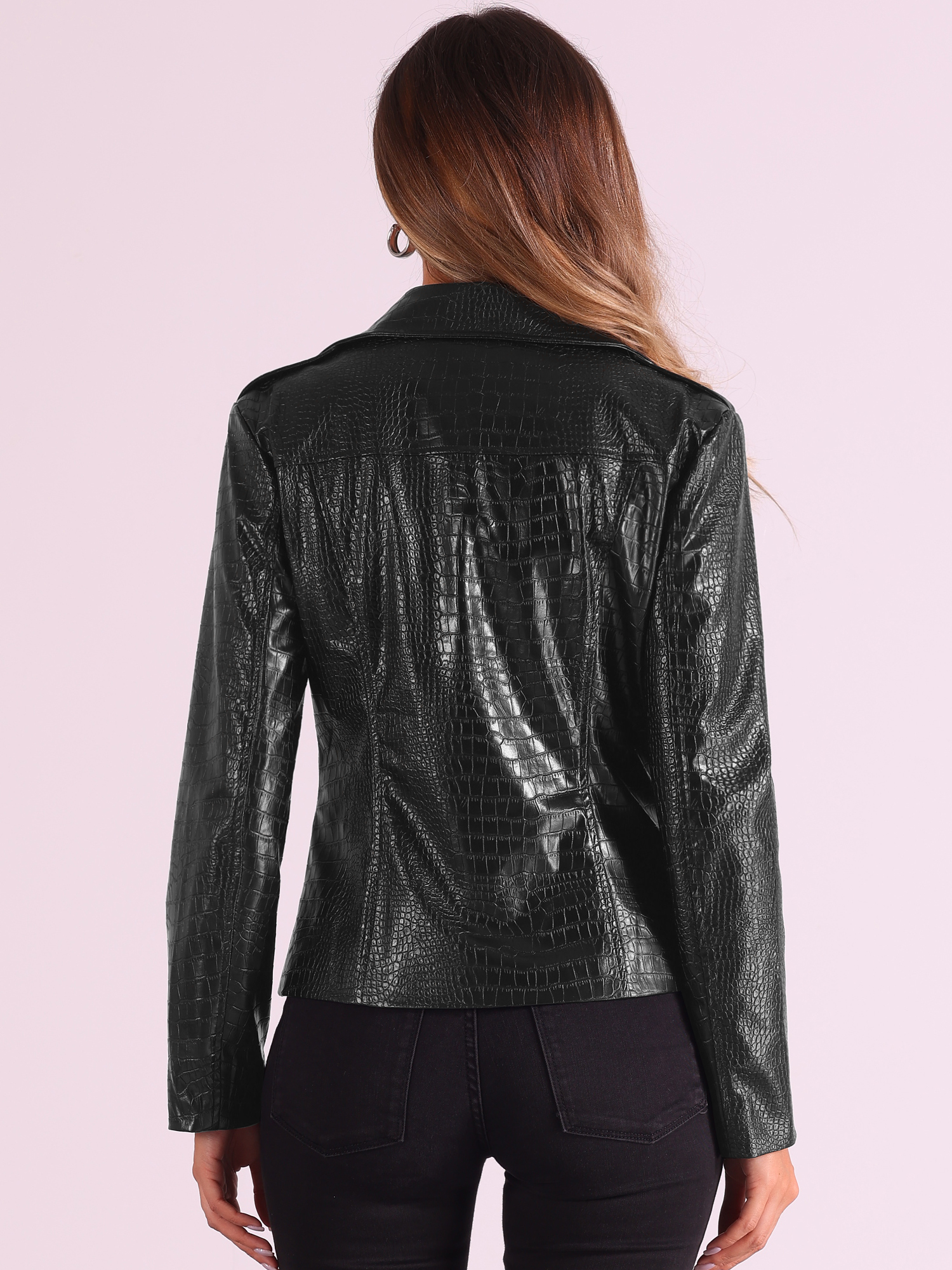 DARING DIVA Women's Zip Up Faux Leather Cropped Jacket XS Black