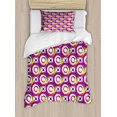 thumbnail image 1 of Retro Duvet Cover Set Twin Size, Colorful Hip Concentric Circles in Squares, Decorative 2 Piece Bedding Set with 1 Pillow Sham, Dark Magenta Earth Yellow Dark Lavender and White, by Ambesonne, 1 of 3