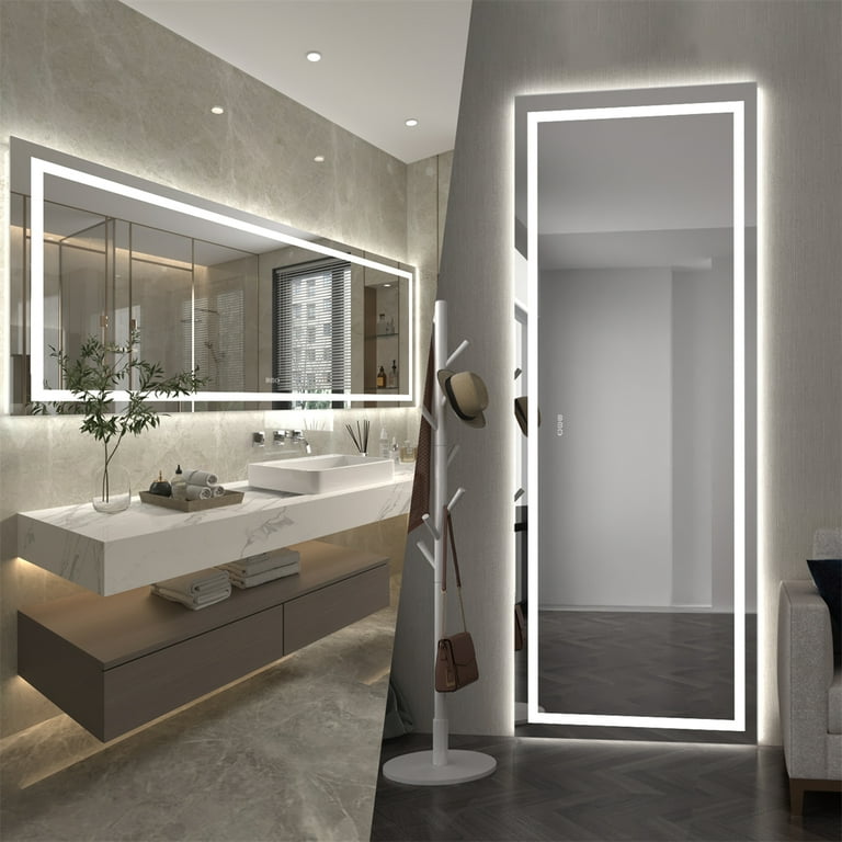 ExBrite 72 x 36 inch LED Bathroom Large Light LED Mirror,Anti Fog,Dimmable,Dual Lighting Mode,Tempered Glass