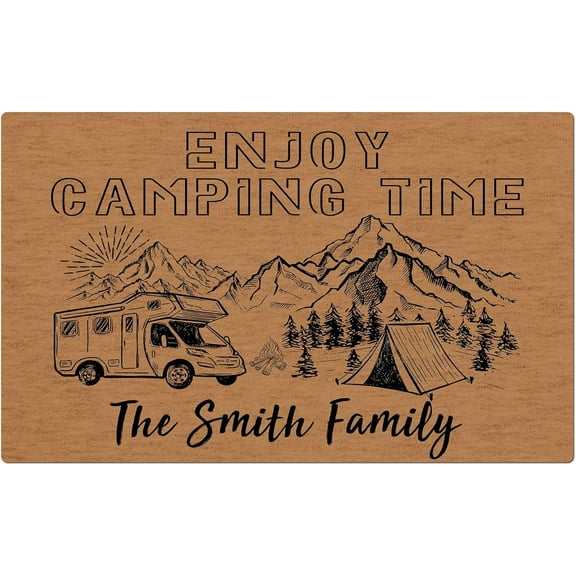 Personalized Camping Mats Rugs Outdoor with Your Name for Happy Camper Personalized Camping Mat Rugs for Front Door Mat Outdoor Entrance Welcome Door Mat Area Rug Decor 16x24 inch