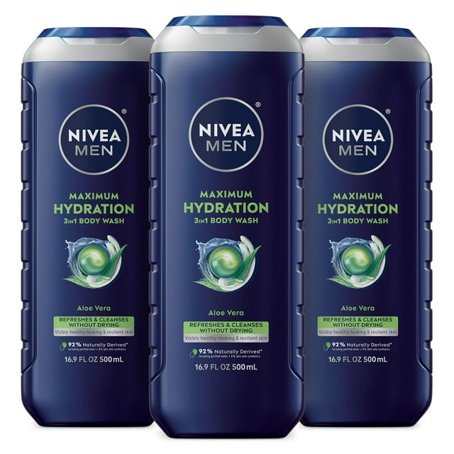 Gel de baño Nivea Men Maximum Hydration con aloe vera, 500 ml, paquete de 3