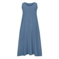 thumbnail image 4 of CHOK Robes d'Été Femmes Décontractées Sans Manches Lin Coton Fluide Poche Longue Maxi Robes d'Été pour Femmes Couleur Unie Grande Taille Robe pour Femmes Col en V Robe de Collation des Grades, 4 of 8