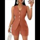 thumbnail image 1 of Conjuntos de Verano de 2 Piezas para Mujer, Sin Mangas, con Cuello en V, Abotonado, Chaleco y Pantalones Cortos con Bolsillos. Marrón L, 1 of 10
