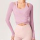 thumbnail image 2 of Top de manga larga con lazo para mujer: escote en V profundo, corte ajustado, blusa para danza y yoga, lazos ajustables, tallas S-XL, 2 of 5
