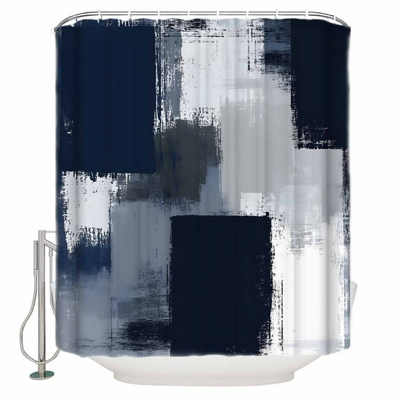 Blue Grey Graffiti Art Shower Curtain, 60" x 72", Abstract Color Block Stitching Modern Art Waterproof Bathroom Curtain Washable Shower Curtain Set with 12 Hooks